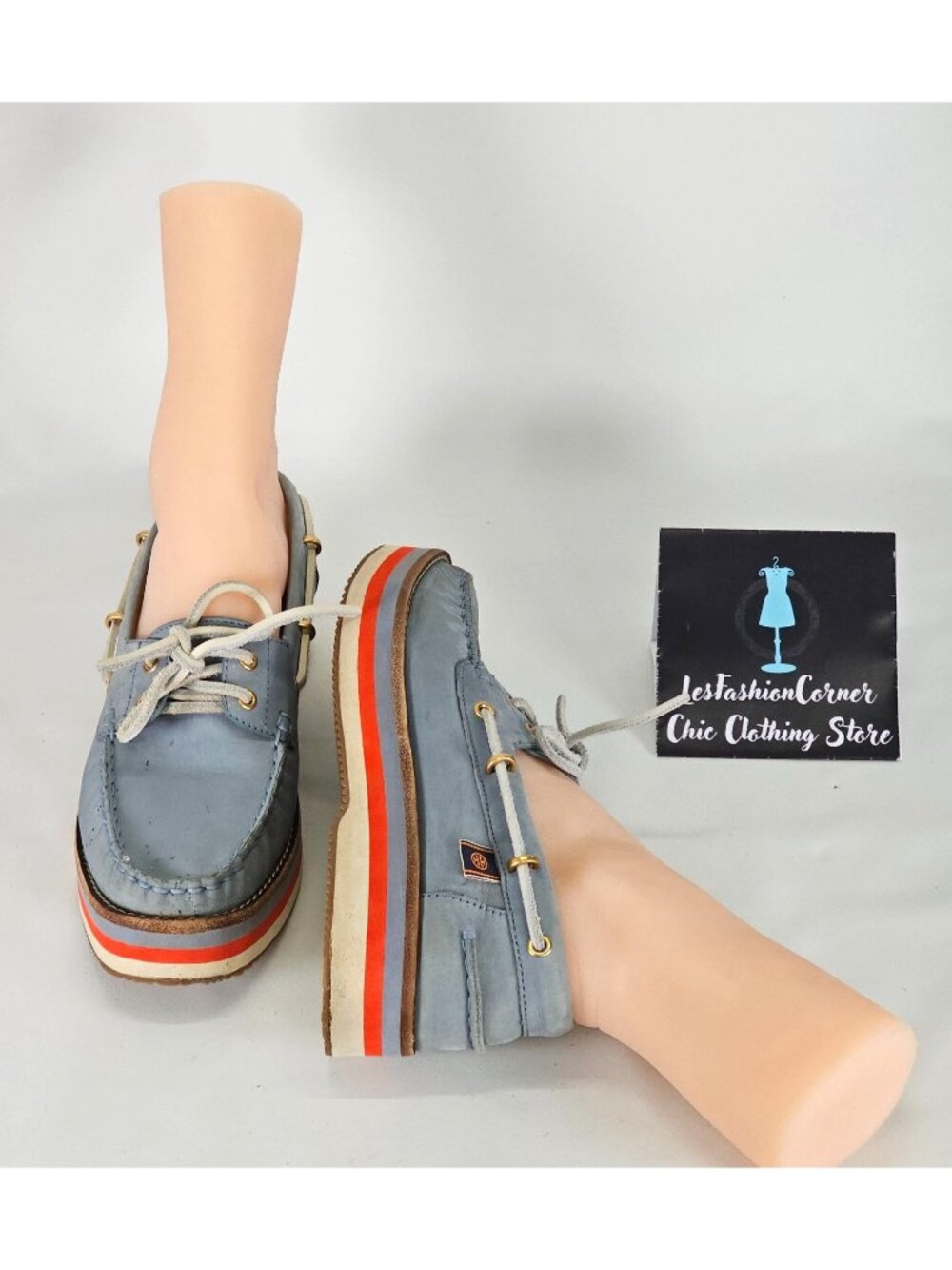 Tory Burch Women's Blue Nubuck Leather Joey Platform Boat Shoes Size 8 241 - Picture 14 of 16